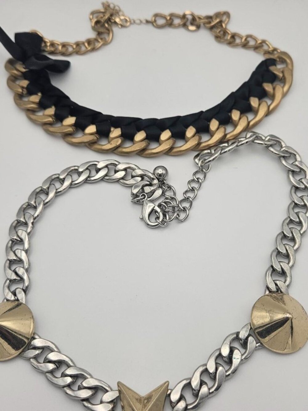 Vtg Bundle of Two Chunky Short Necklaces, Corporate Goth, Soft Goth, Office Punk